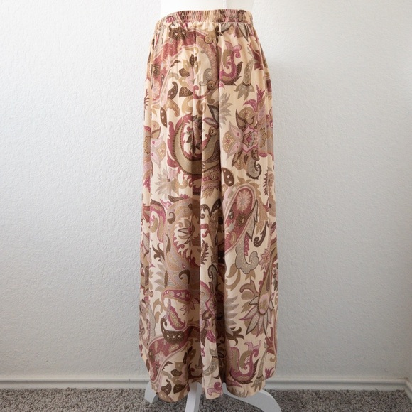 Vintage RUSS Paisley Floral Midi Skirt Size Large – Boho Neutral Rayon - Picture 5 of 7